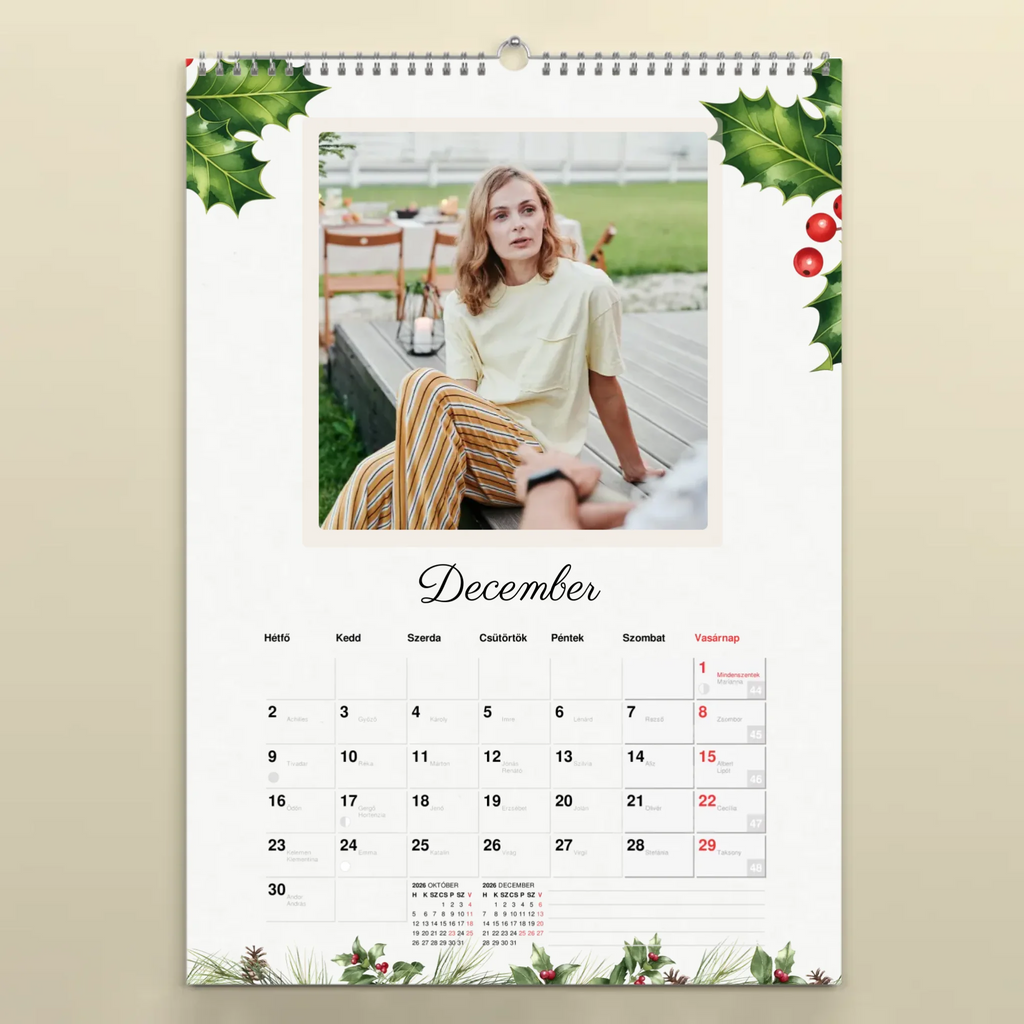 Egyedi fényképes falinaptár névnapokkal 2026 négyzetes képekkel