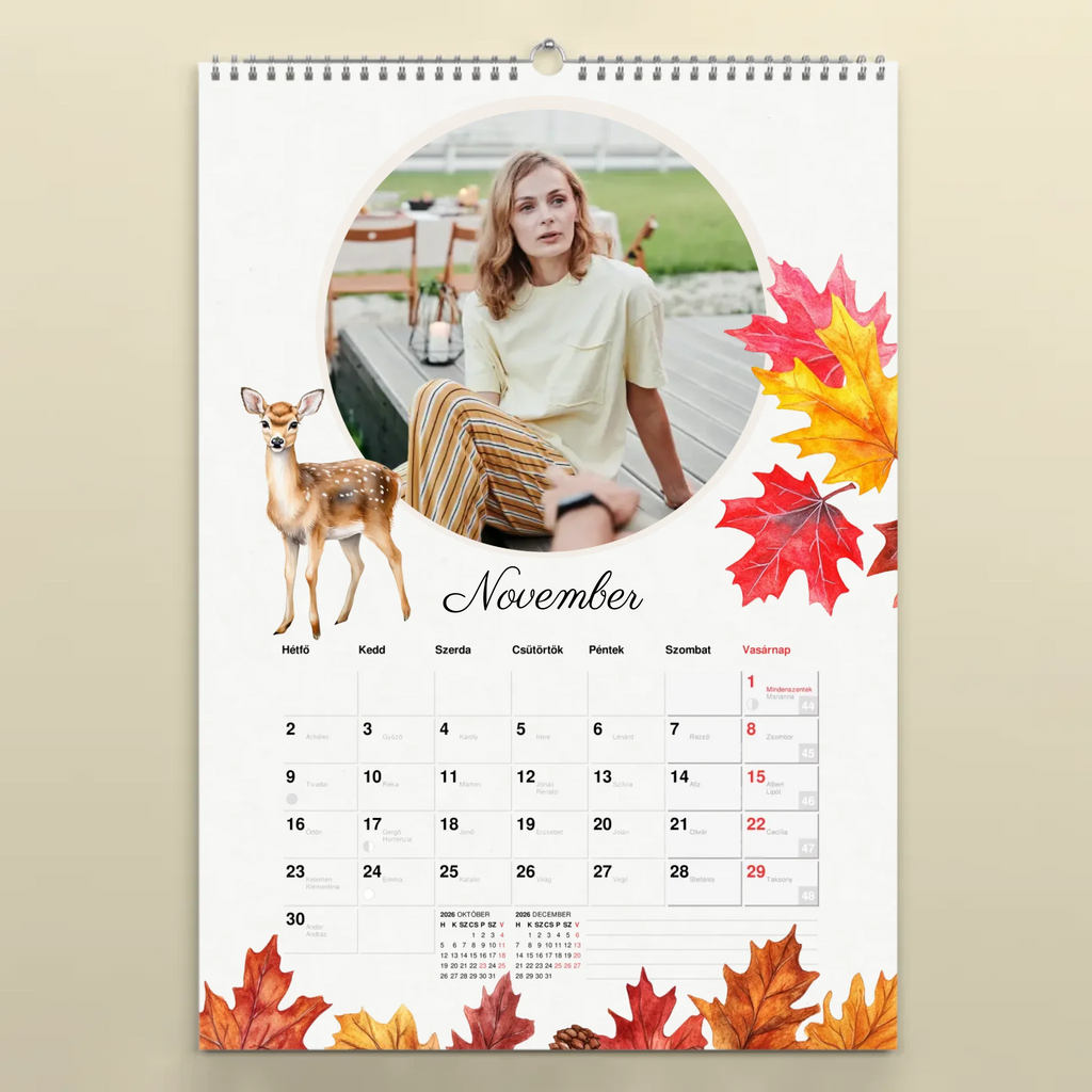 Egyedi fényképes falinaptár névnapokkal 2026 erdei állatok