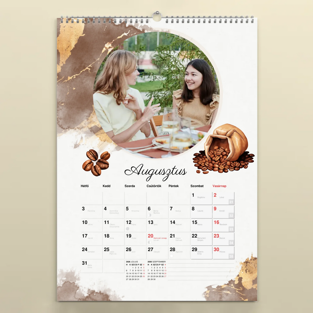 kávé mintás 2026-os naptár
