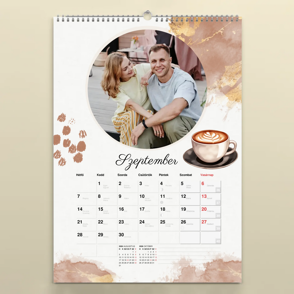 falinaptár saját képekkel kávés mintával