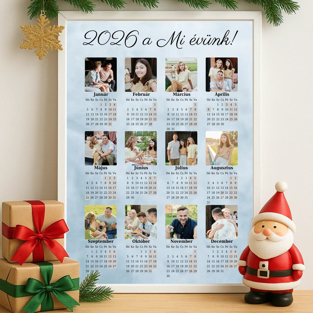12 képes egyoldalas falinaptár keretben 2026