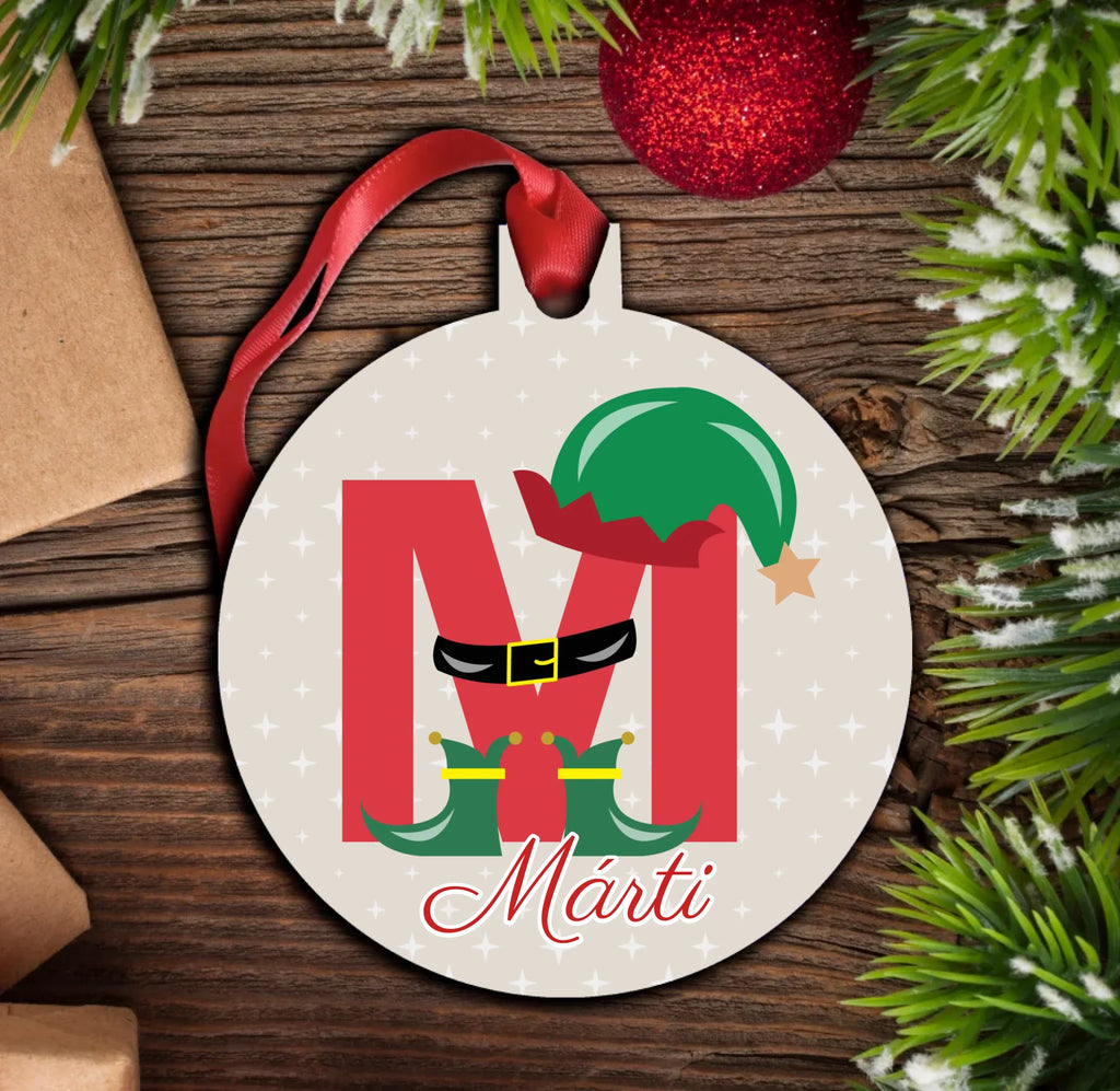 Névre szóló manós karácsonyfadísz