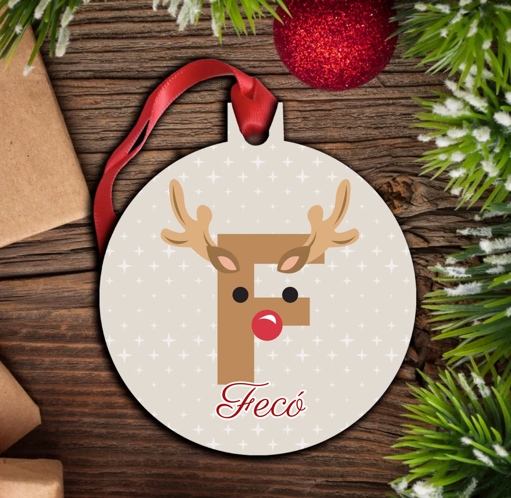 Névre szóló rénszarvasos karácsonyfadísz