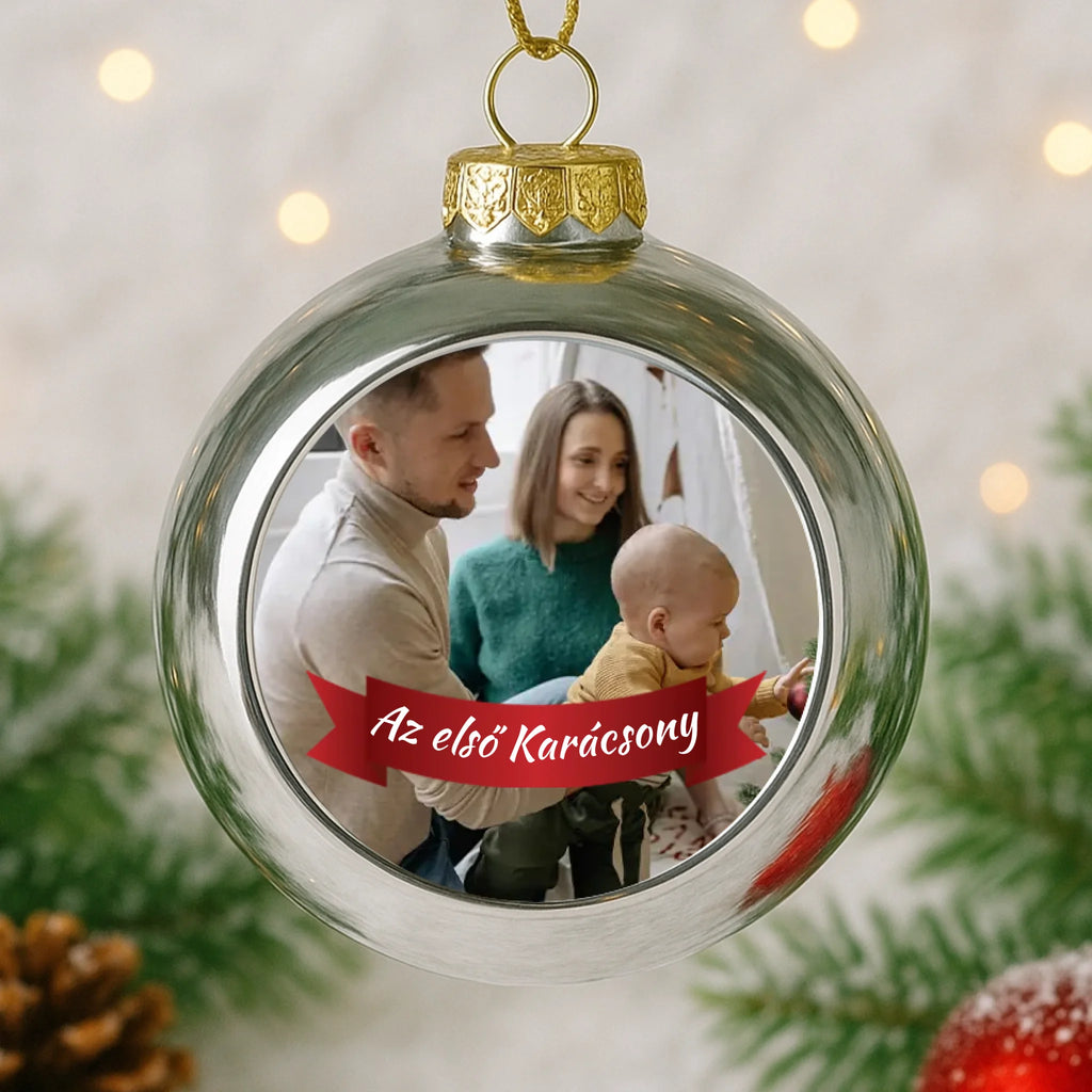 Fényképes ezüst gömbdísz