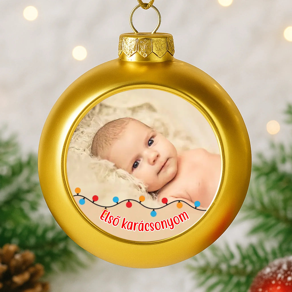 Egyedi képes arany gömbdísz