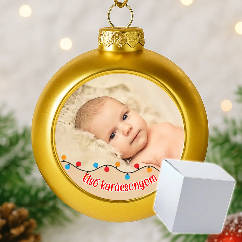 Egyedi képes arany gömbdísz