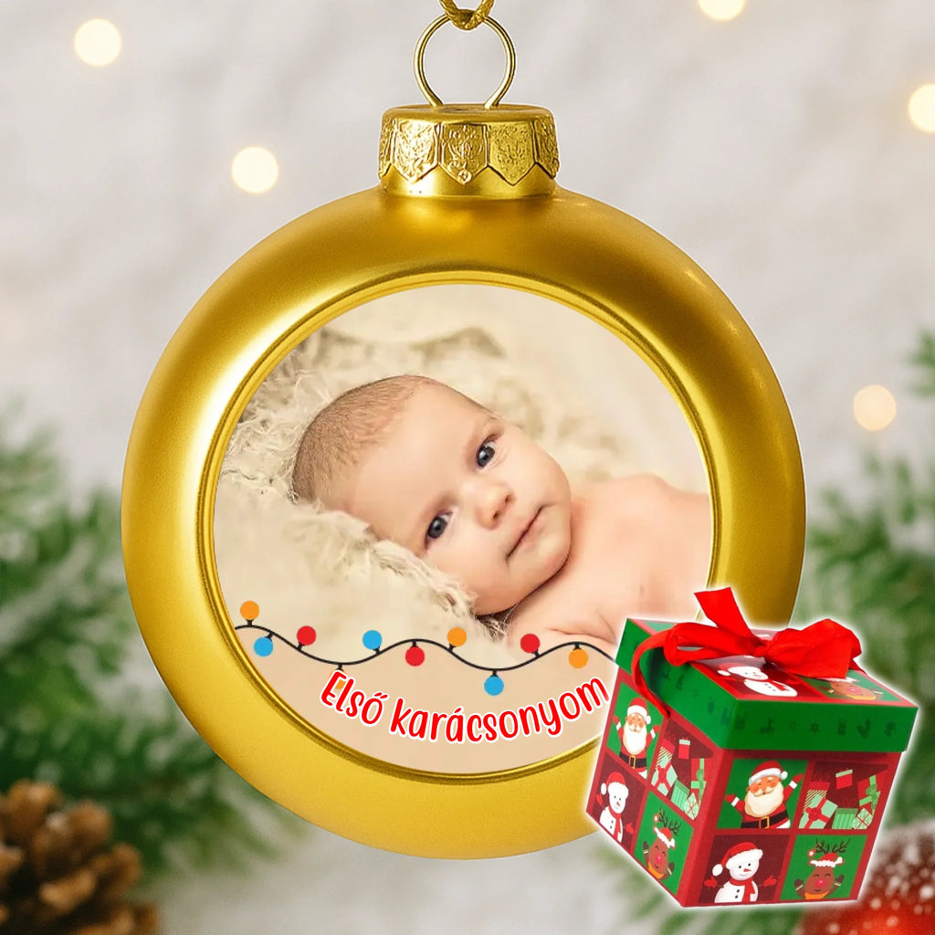 Egyedi képes arany gömbdísz