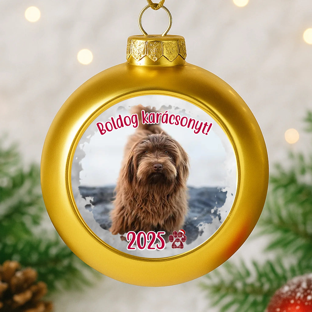 Egyedi képes arany gömbdísz