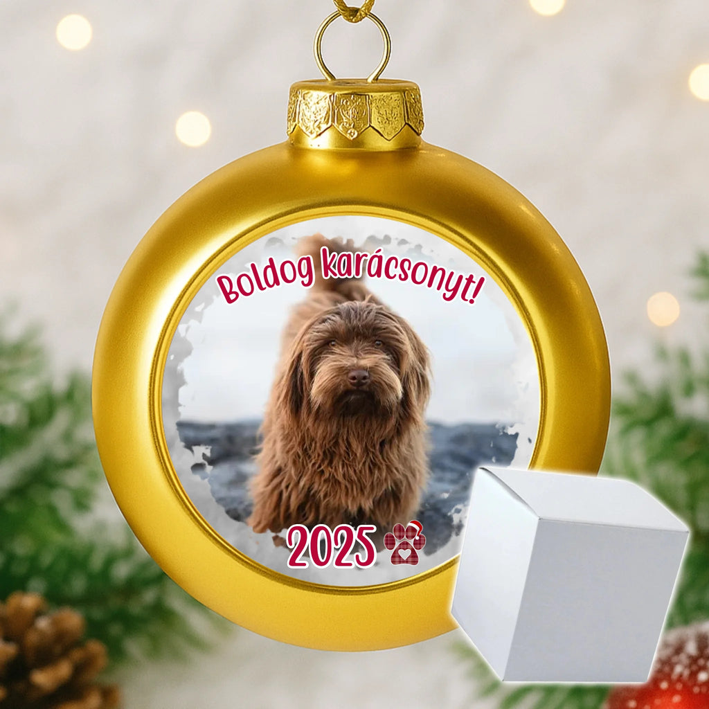 Egyedi képes arany gömbdísz