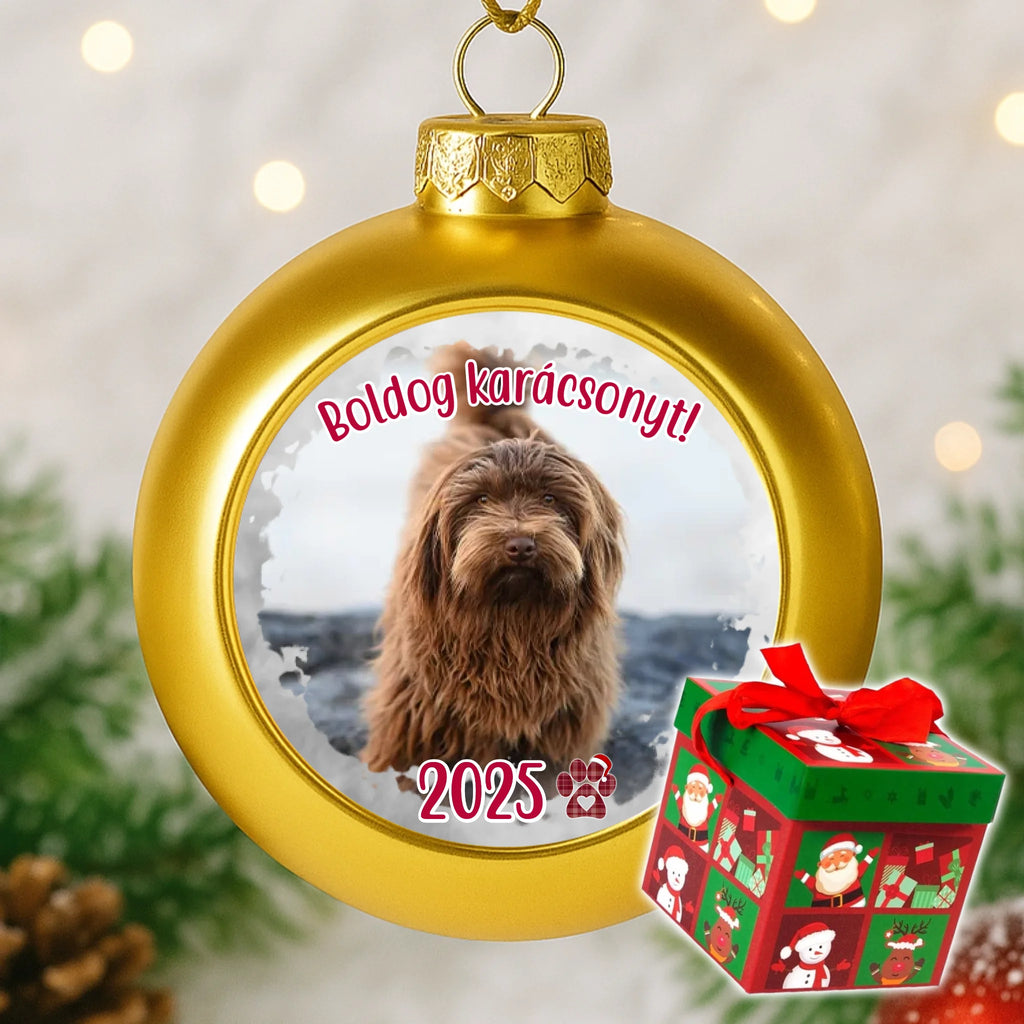 Egyedi képes arany gömbdísz