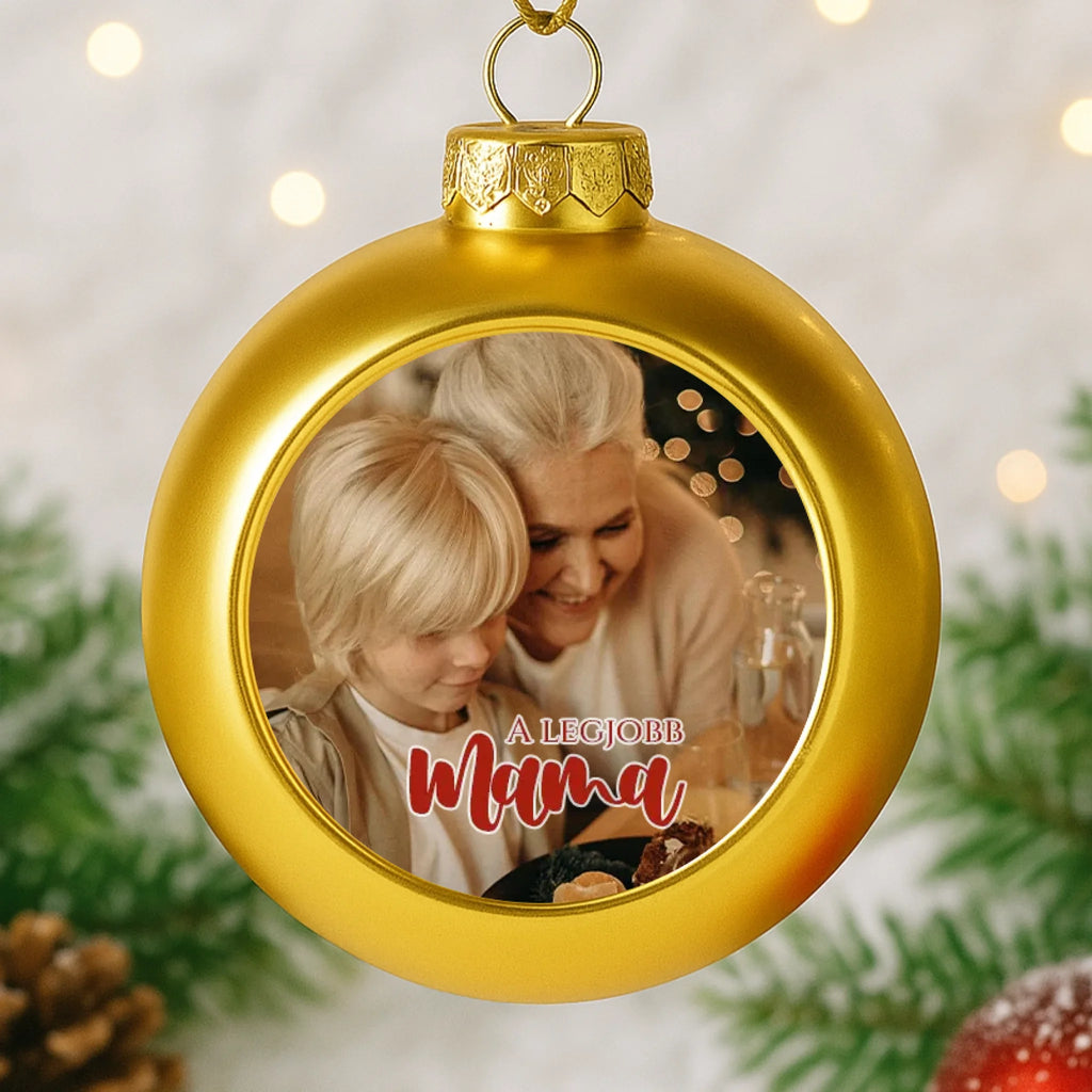 Egyedi képes arany gömbdísz