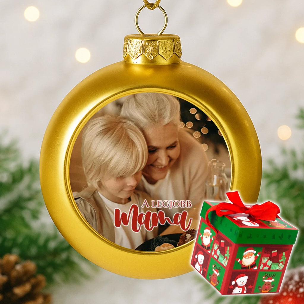 Egyedi képes arany gömbdísz