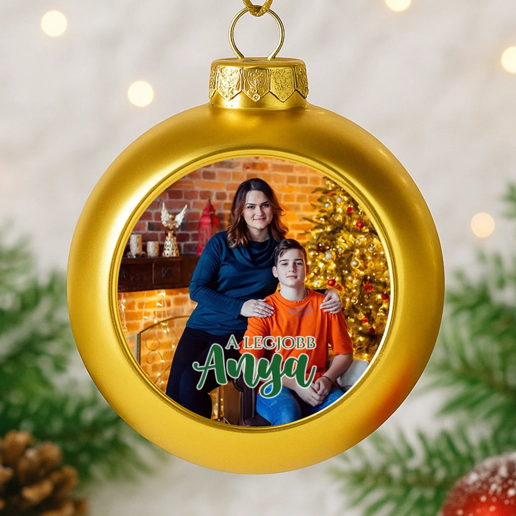 Egyedi képes arany gömbdísz