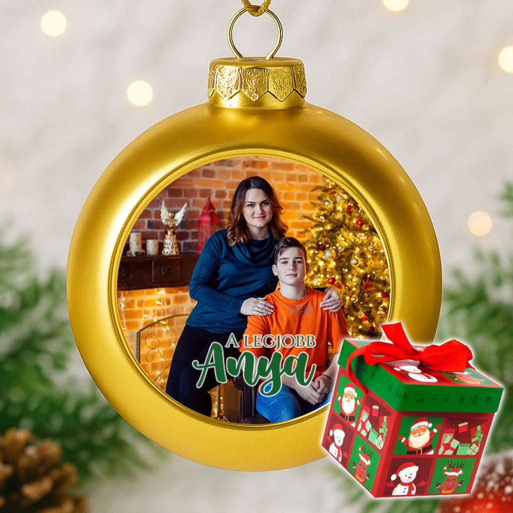 Egyedi képes arany gömbdísz