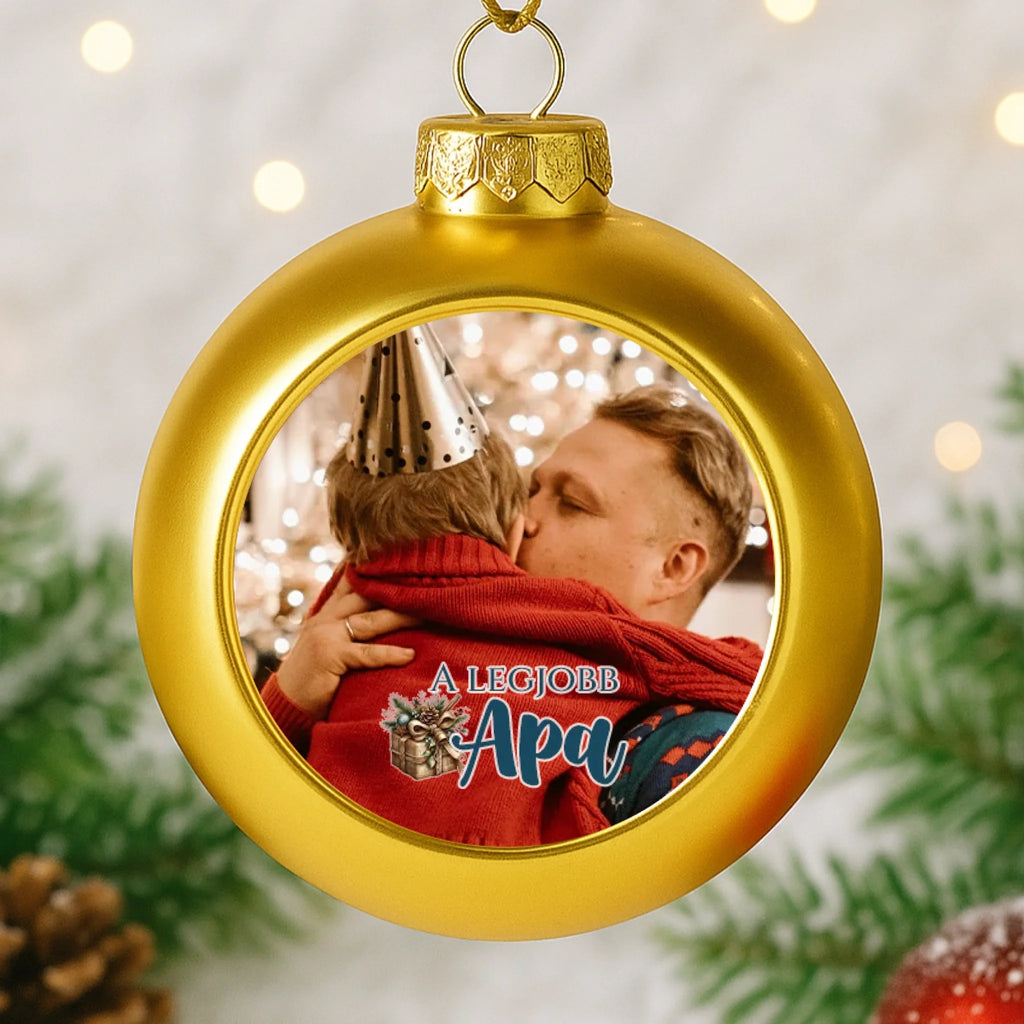 Egyedi képes arany gömbdísz