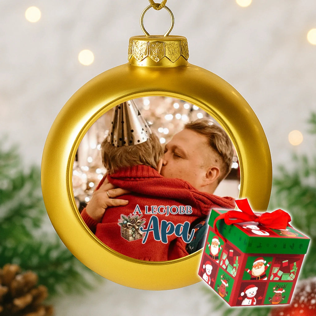 Egyedi képes arany gömbdísz