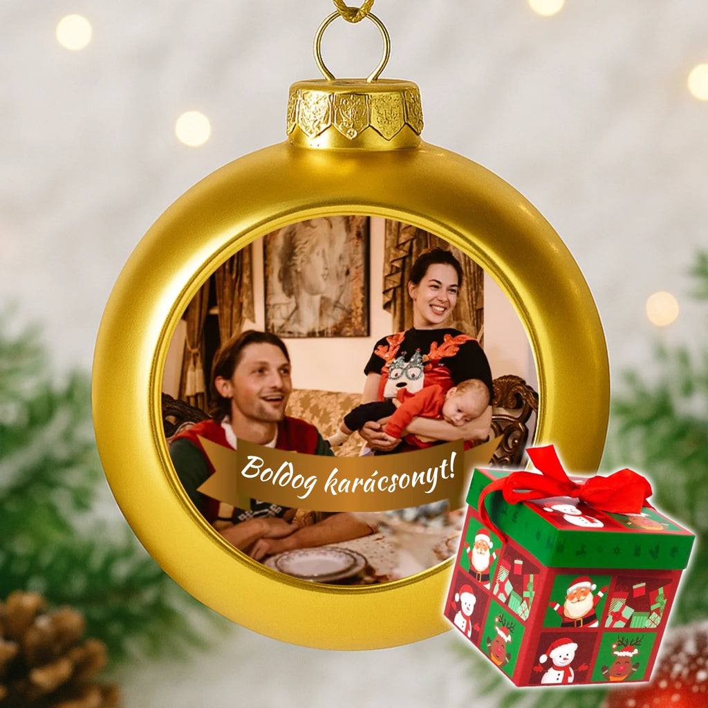 Egyedi képes arany gömbdísz