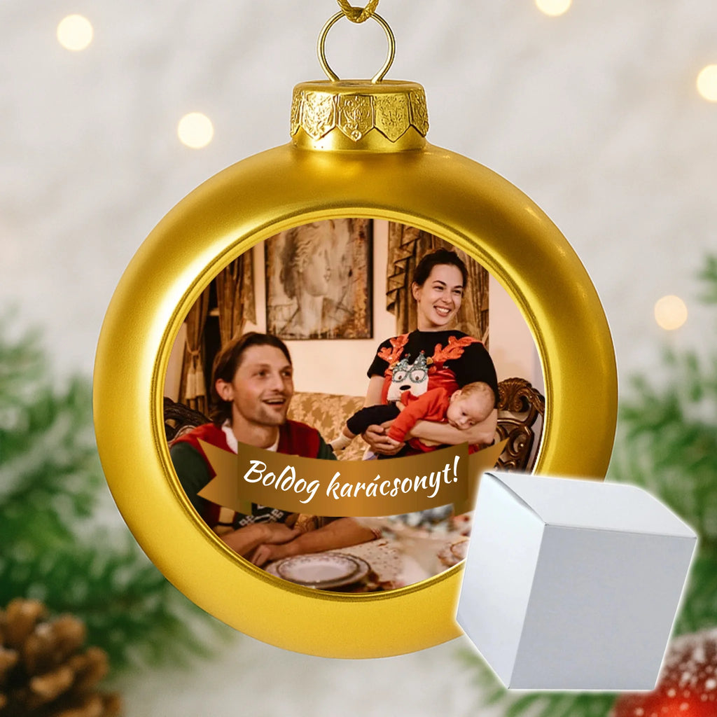 Egyedi képes arany gömbdísz