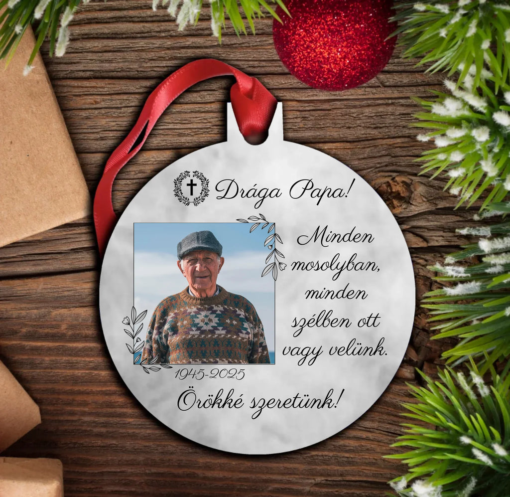 Emlékőrző karácsonyfadísz egyedi képpel