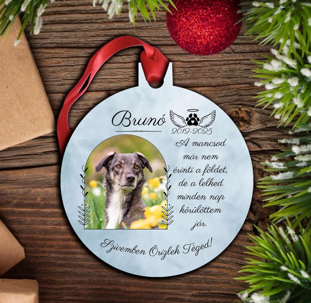 Emlékőrző fényképes karácsonyfadísz gazdiknak