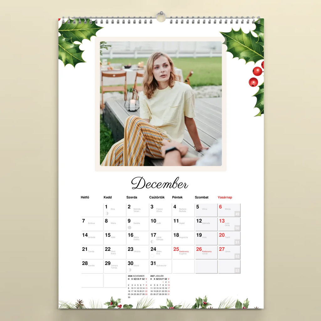 Egyedi fényképes falinaptár névnapokkal 2026 négyzetes képekkel