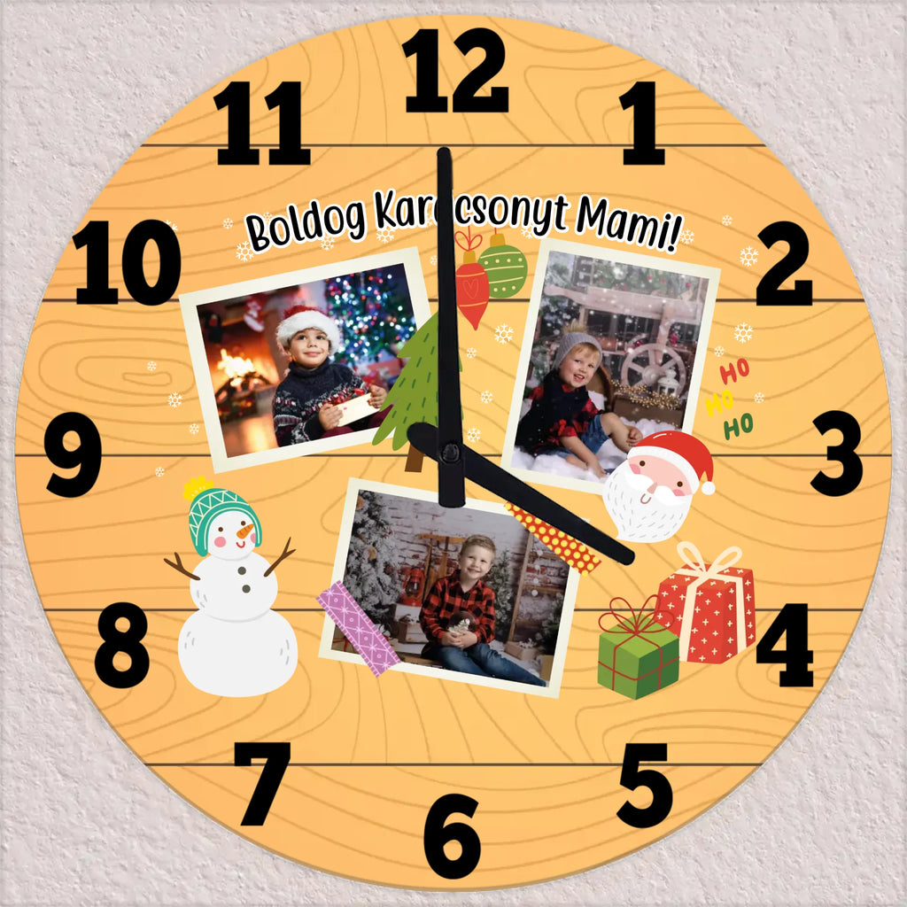 Karácsonyi falióra az unokáktól fényképpel