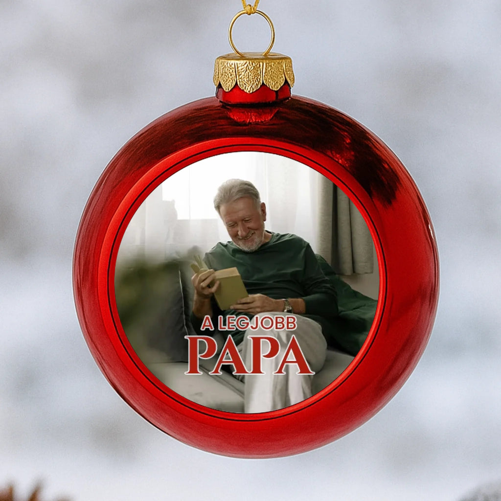 Fényképes piros gömbdísz