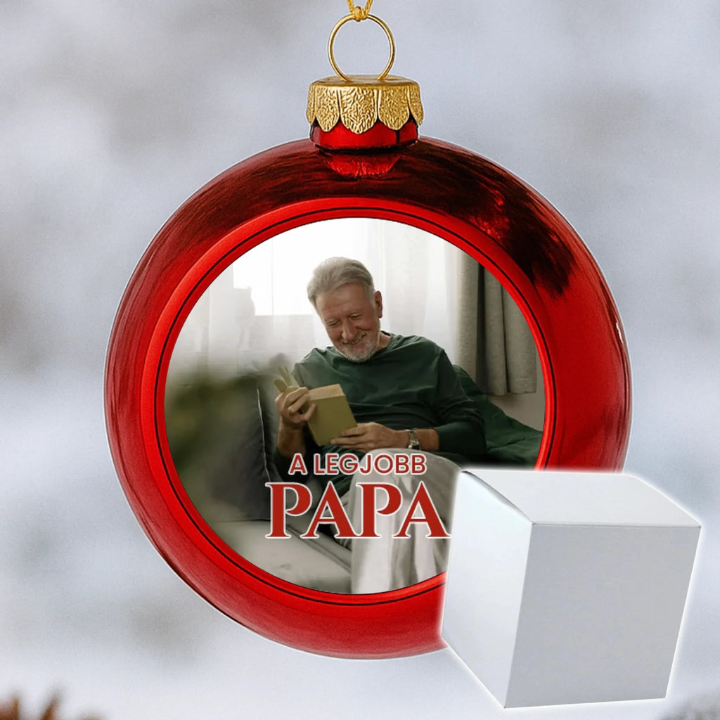 Fényképes piros gömbdísz