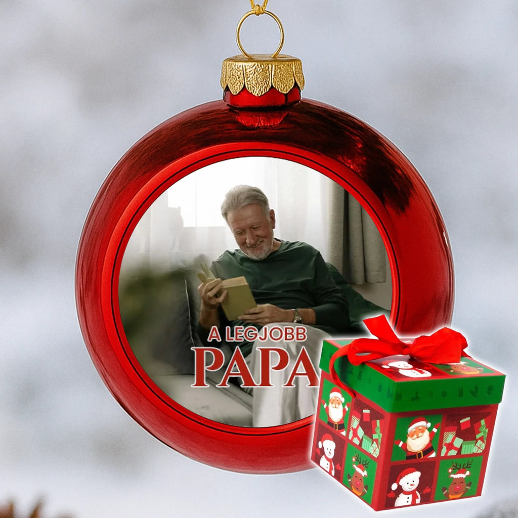 Fényképes piros gömbdísz