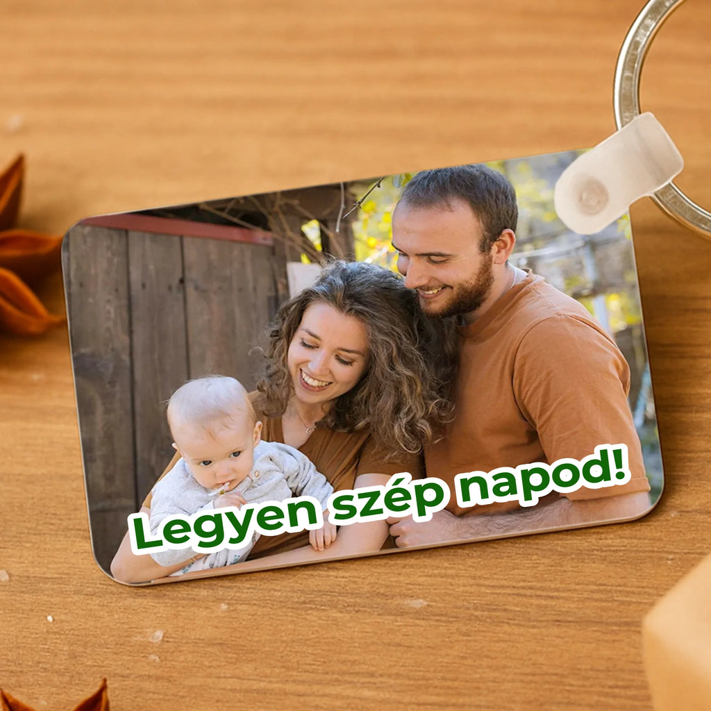 Egyedi fényképes fa kulcstartó