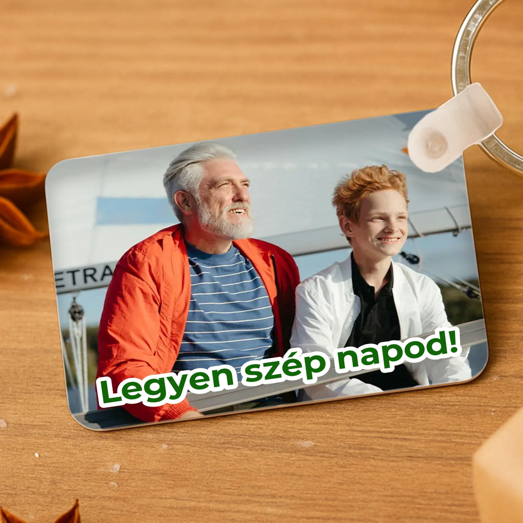 Egyedi fényképes fa kulcstartó Papának