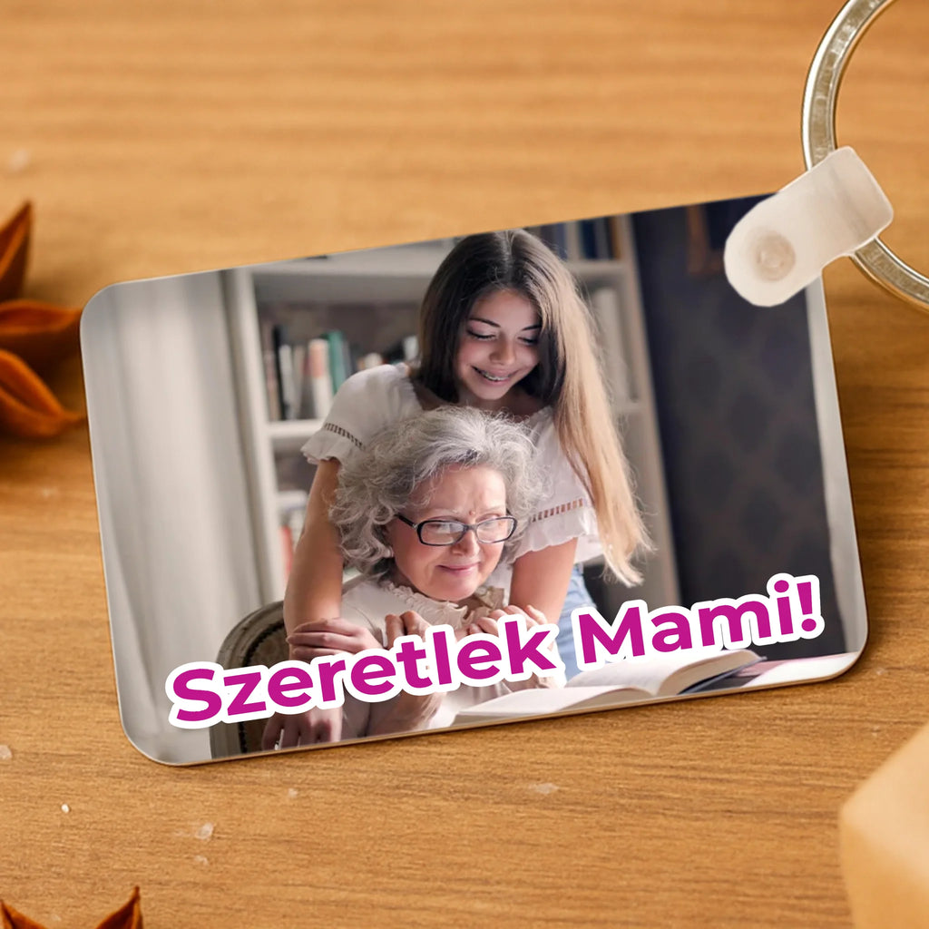 Egyedi fényképes fa kulcstartó Mamának