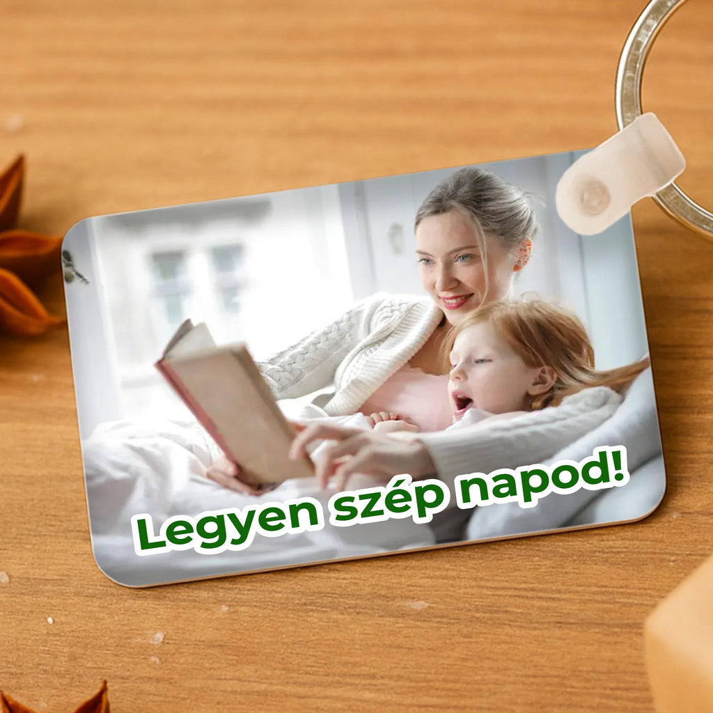 Egyedi fényképes fa kulcstartó Anyának