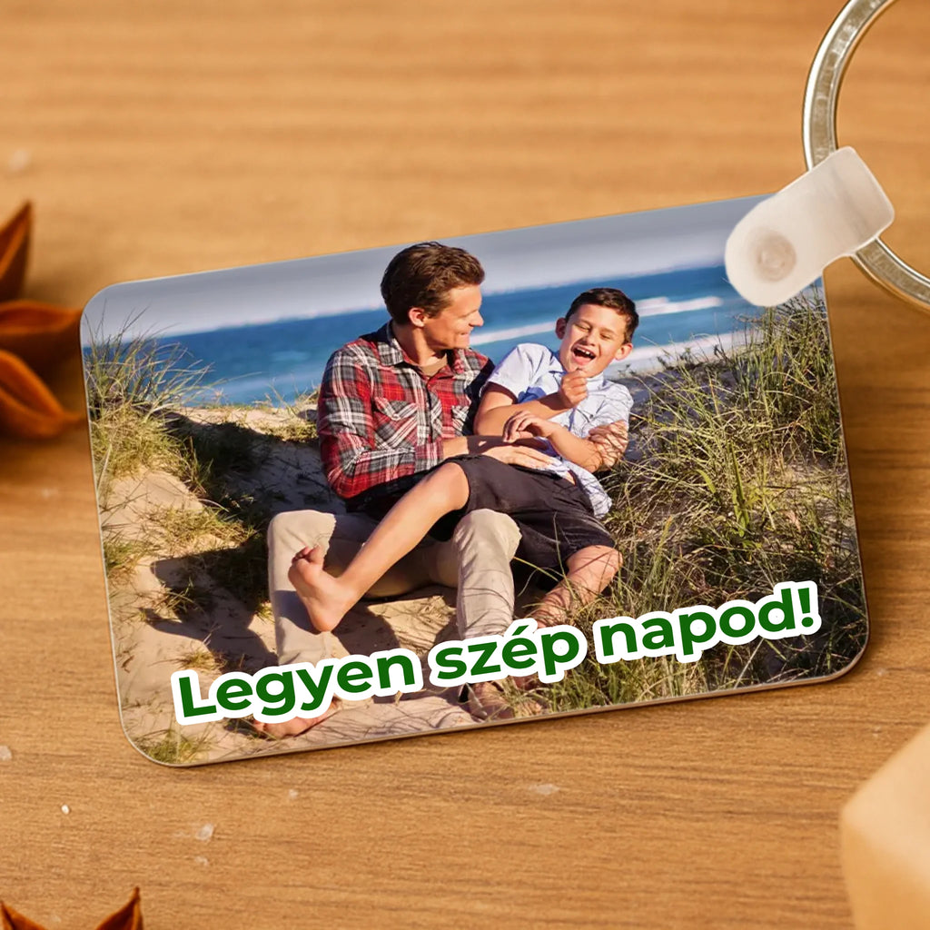 Egyedi fényképes fa kulcstartó Apának