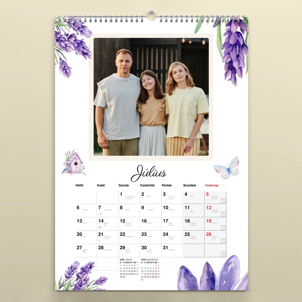 Egyedi fényképes falinaptár névnapokkal 2026 négyzetes képekkel
