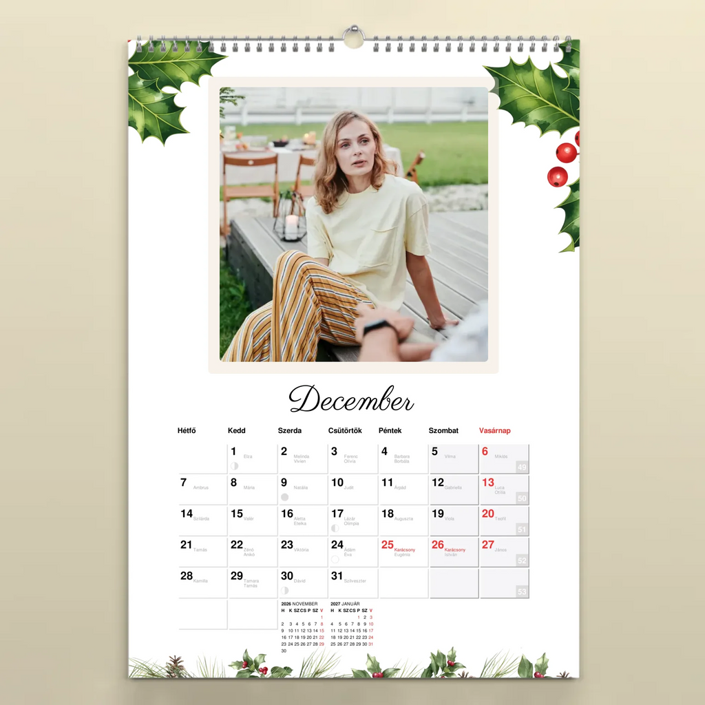 Egyedi fényképes falinaptár névnapokkal 2026 négyzetes képekkel