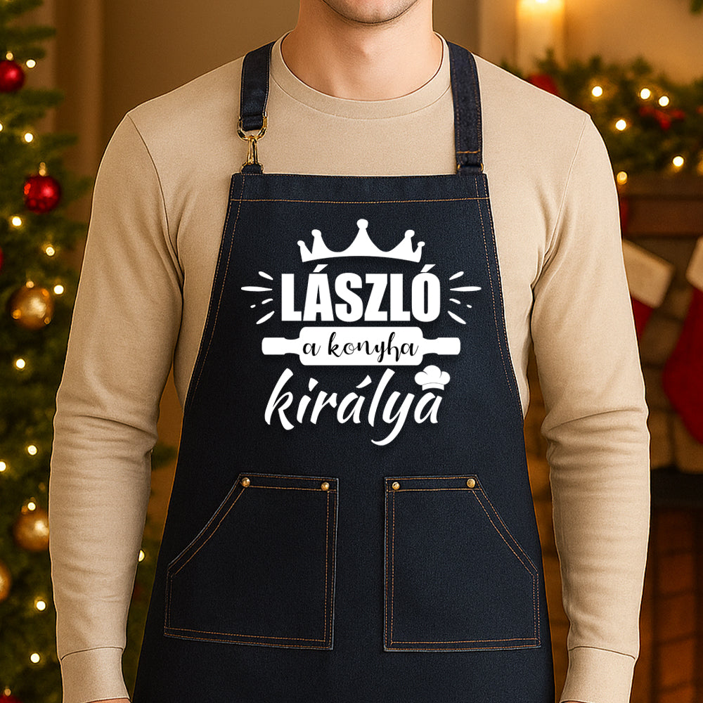 farmerkötény egyedi névvel a konyha királya